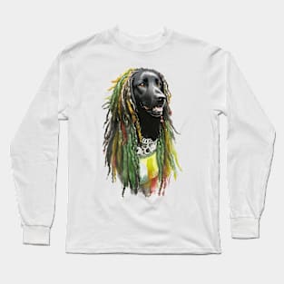 Black Dog with Rasta Dreadlocks Reggae Animal Long Sleeve T-Shirt